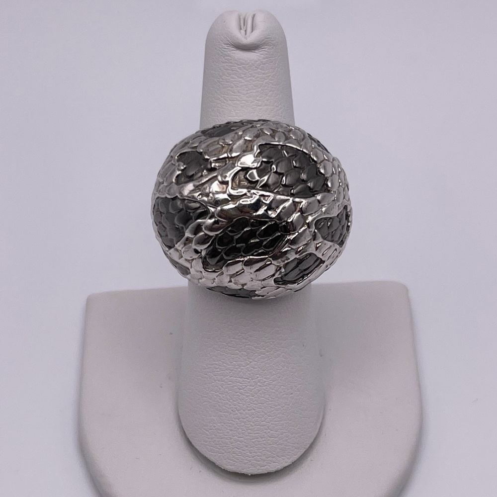 Rhodium Plated Snakeskin Chunky Ring - Size 7